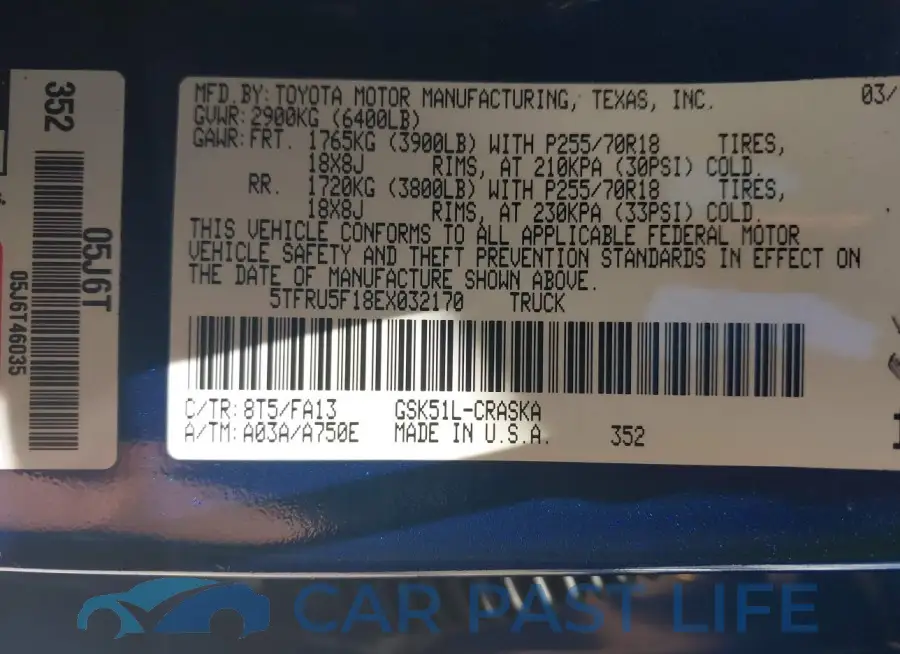 5TFRU5F18EX032170# 9