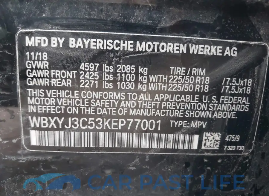 WBXYJ3C53KEP77001# 9