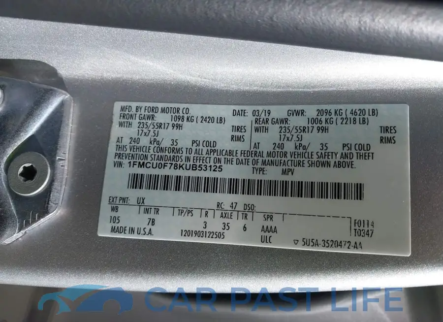1FMCU0F78KUB53125# 9