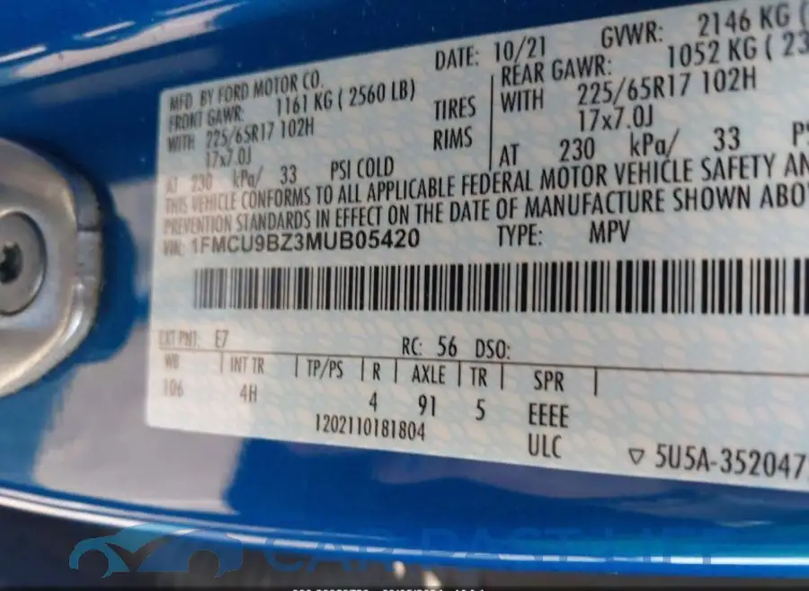 1FMCU9BZ3MUB05420# 9