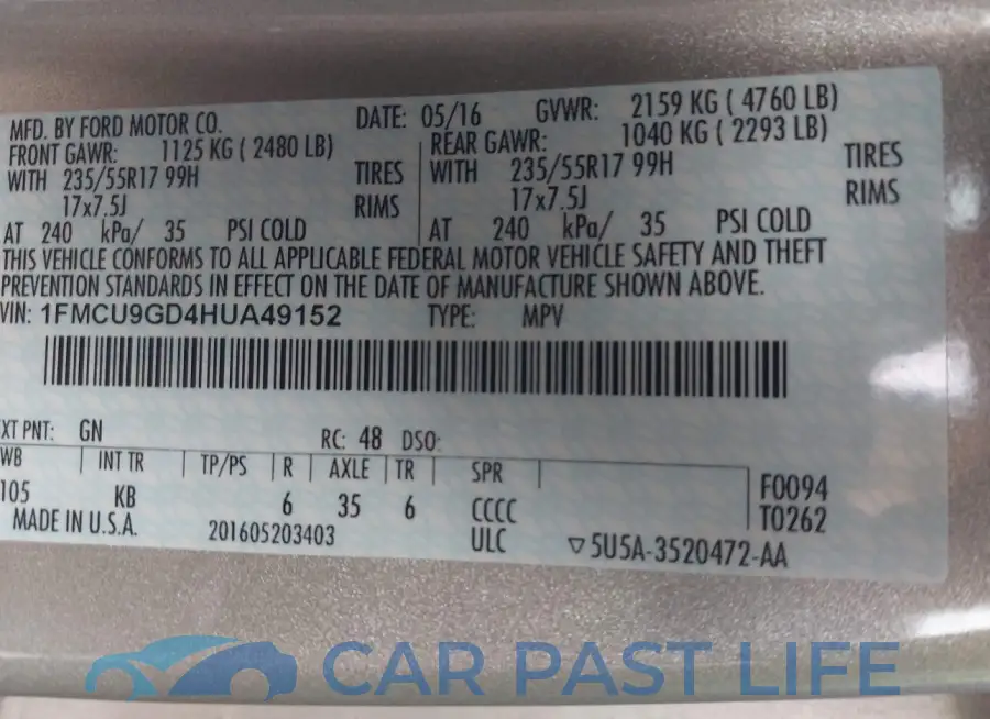 1FMCU9GD4HUA49152# 9