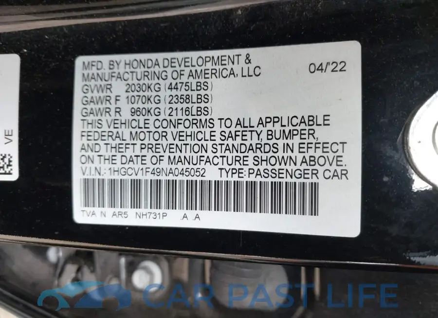 1HGCV1F49NA045052# 9
