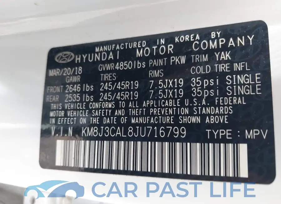 KM8J3CAL8JU716799# 9