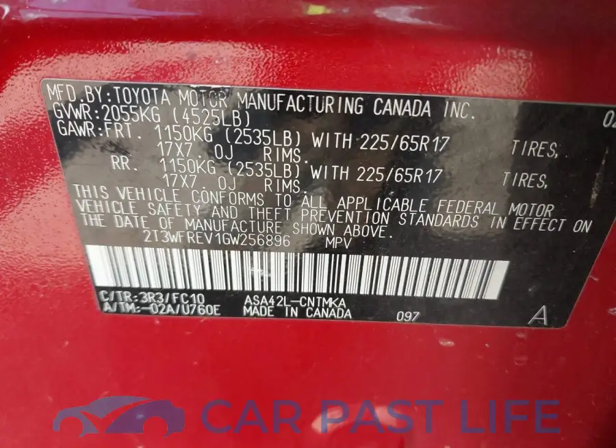 2T3WFREV1GW256896# 9
