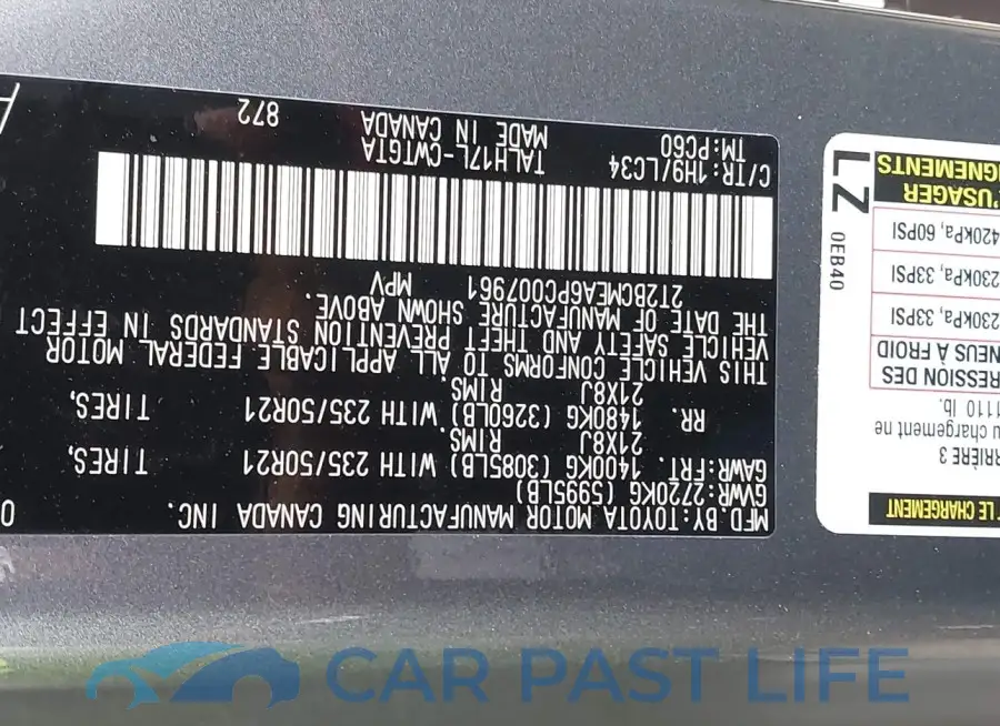 2T2BCMEA6PC007961# 9