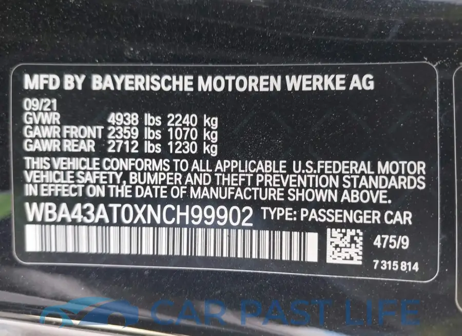WBA43AT0XNCH99902# 9