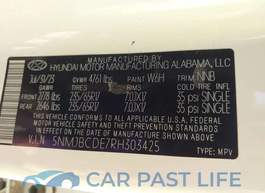5NMJBCDE7RH303425# 9