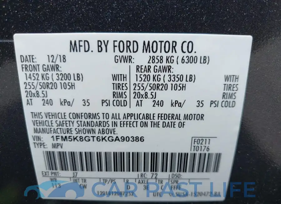 1FM5K8GT6KGA90386# 9