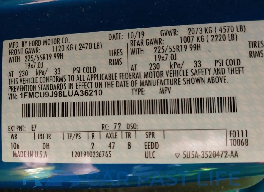 1FMCU9J98LUA36210# 9