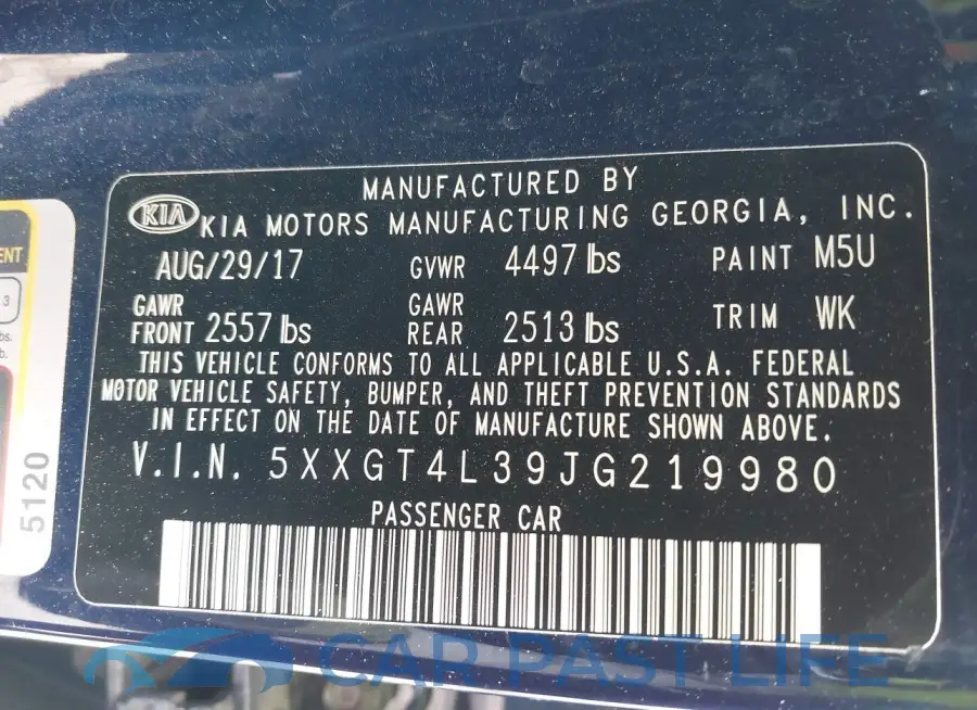 5XXGT4L39JG219980# 9