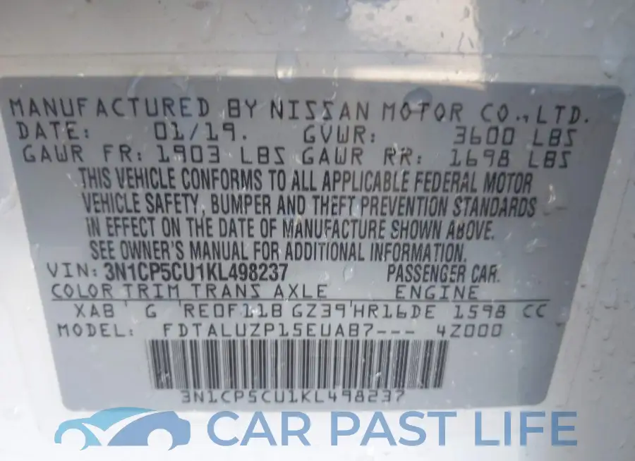 3N1CP5CU1KL498237# 9