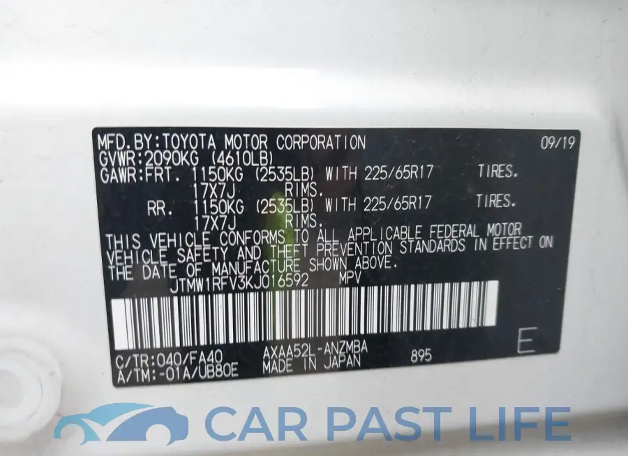 JTMW1RFV3KJ016592# 9