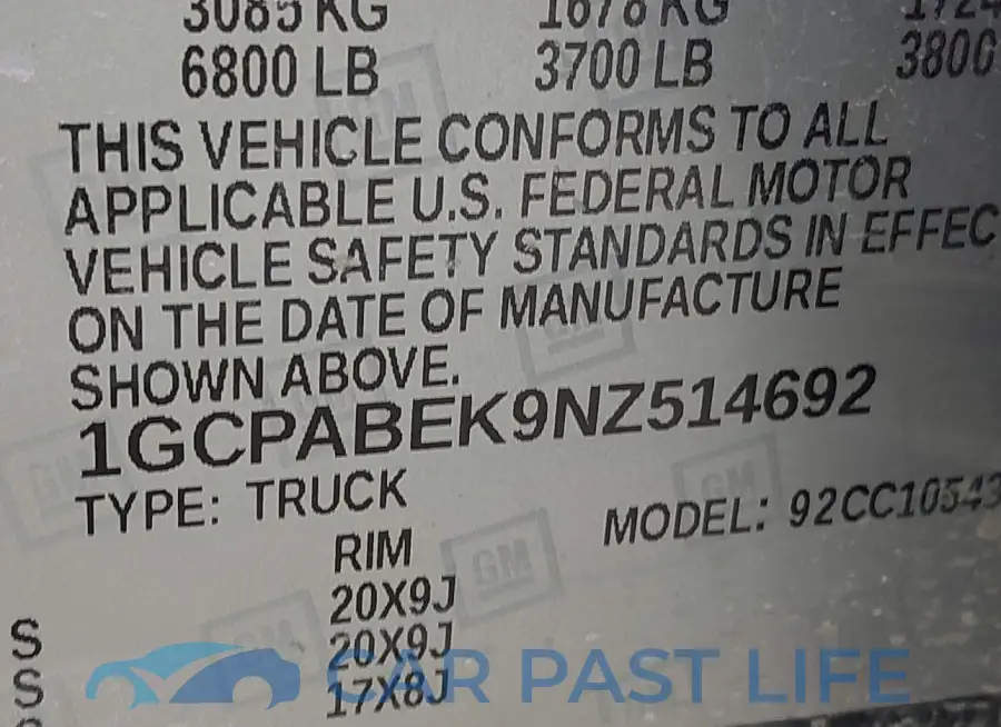 1GCPABEK9NZ514692# 9