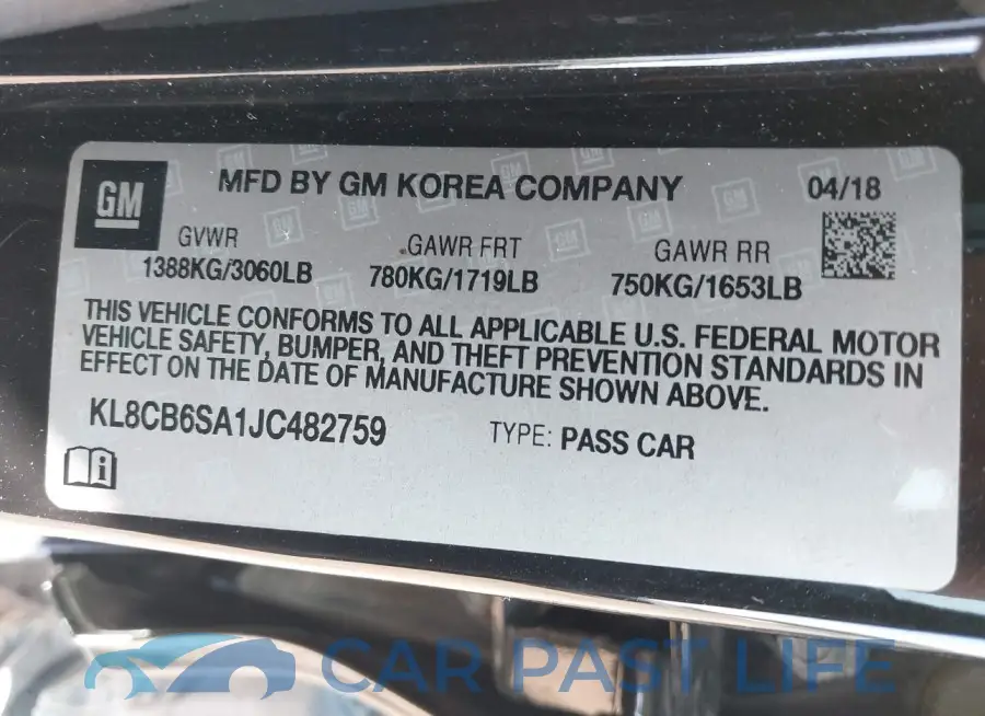 KL8CB6SA1JC482759# 9
