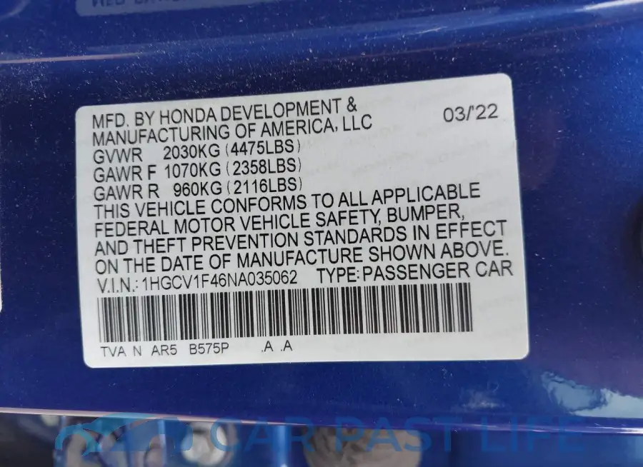 1HGCV1F46NA035062# 9