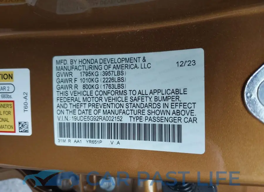 19UDE5G92RA002152# 9