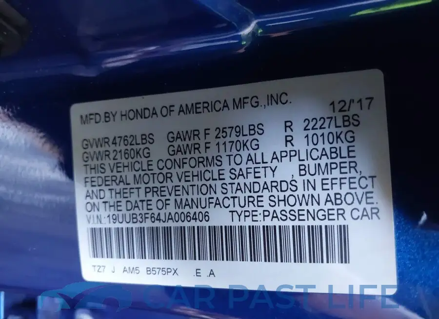 19UUB3F64JA006406# 9