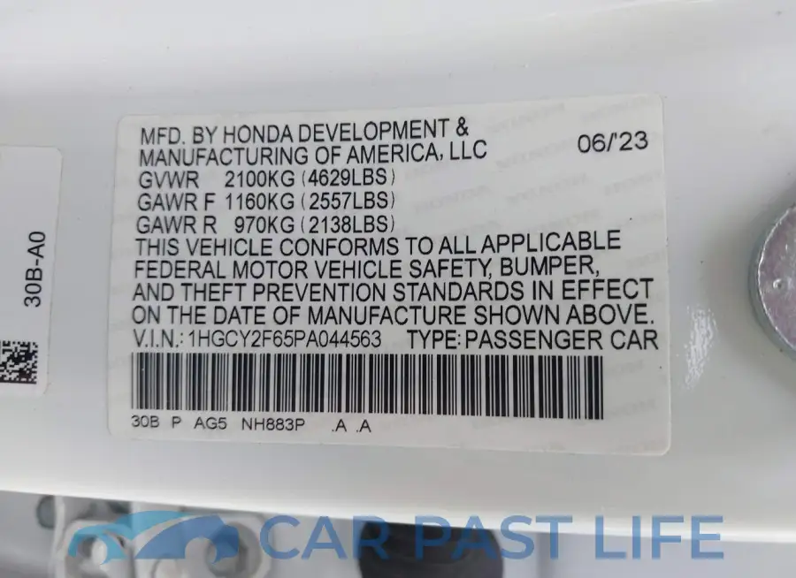1HGCY2F65PA044563# 9