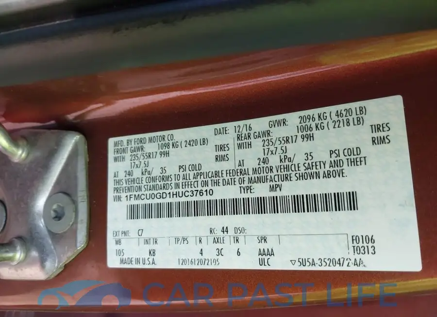 1FMCU0GD1HUC37610# 9