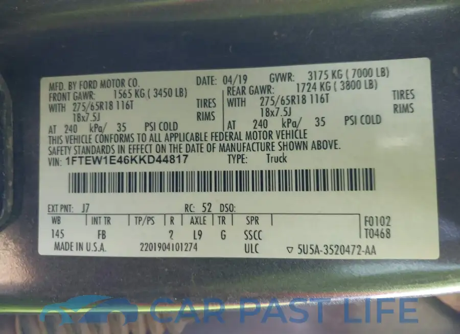 1FTEW1E46KKD44817# 9