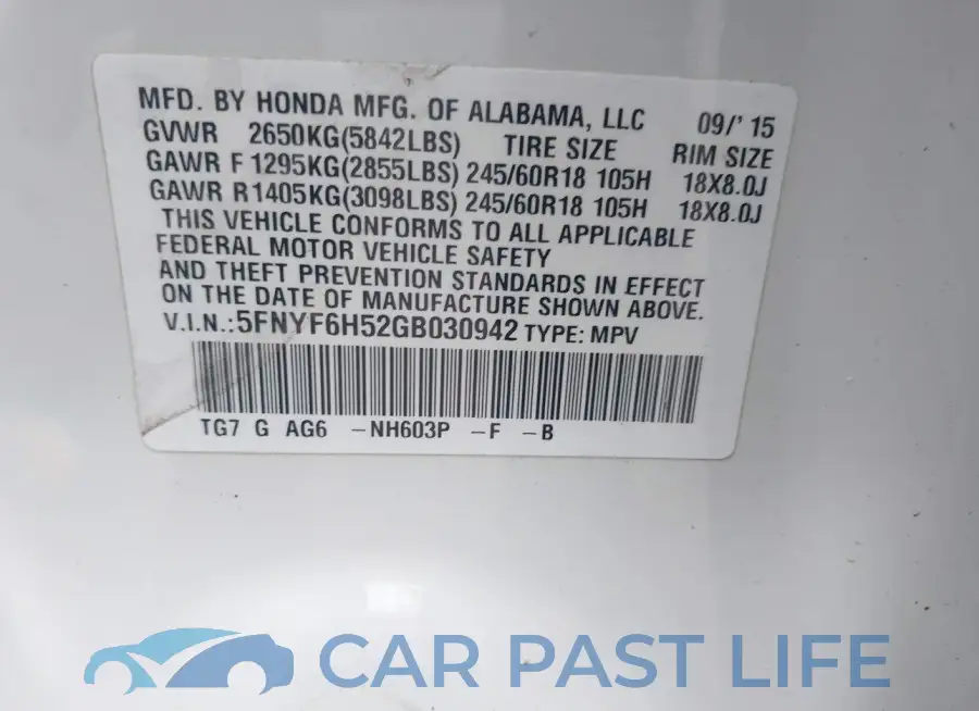 5FNYF6H52GB030942# 9
