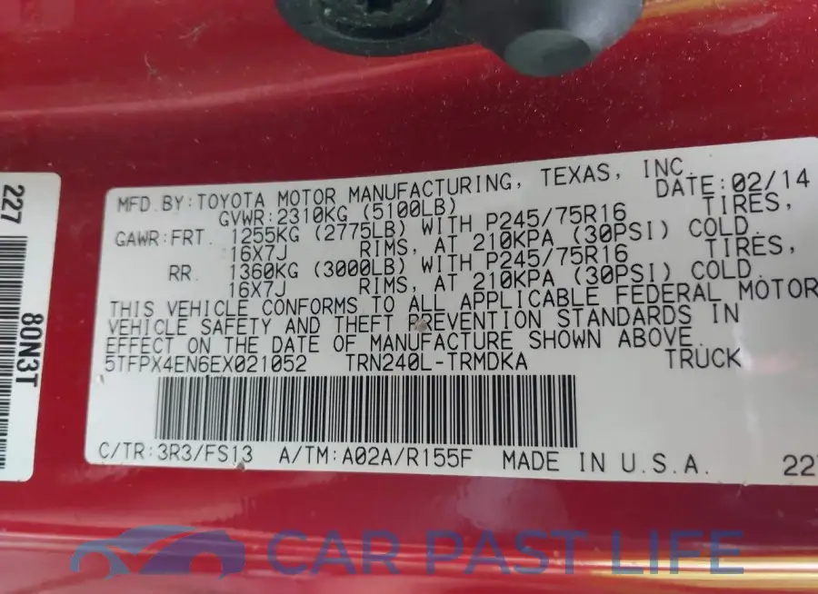 5TFPX4EN6EX021052# 9
