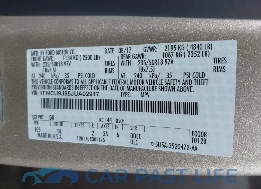 1FMCU9J95JUA02917# 9