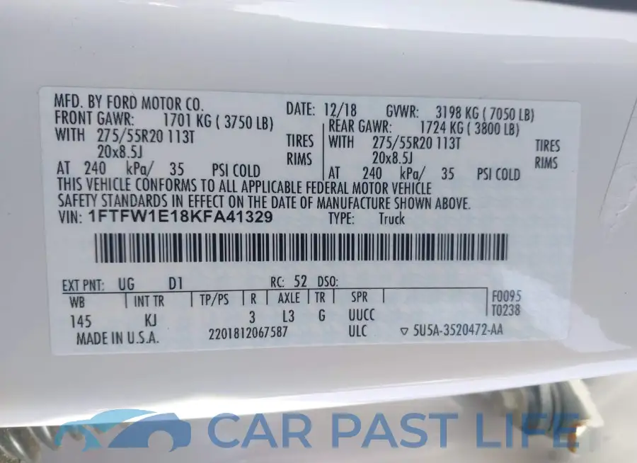 1FTFW1E18KFA41329# 9