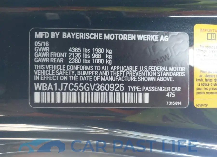 WBA1J7C55GV360926# 9