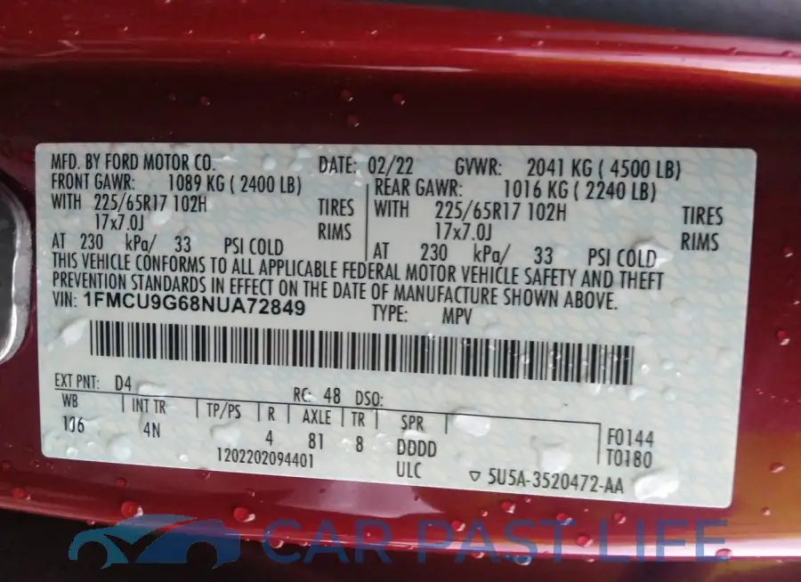 1FMCU9G68NUA72849# 9