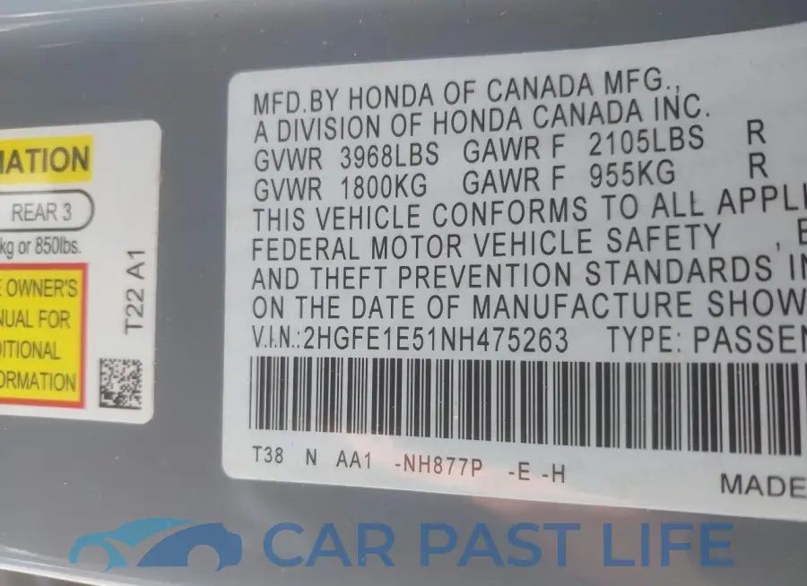 2HGFE1E51NH475263# 9
