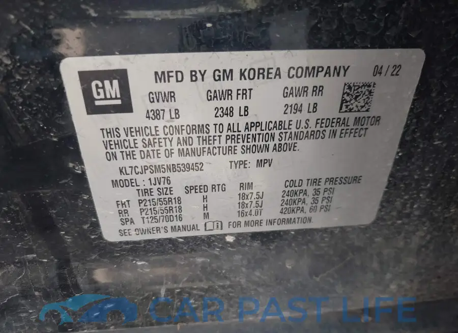 KL7CJPSM5NB539452# 9