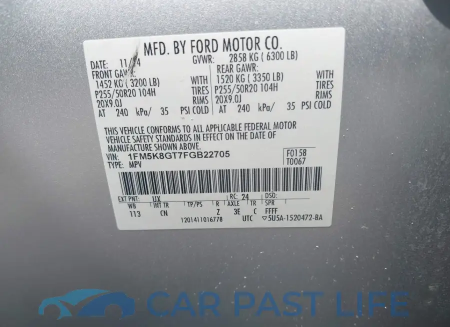 1FM5K8GT7FGB22705# 9