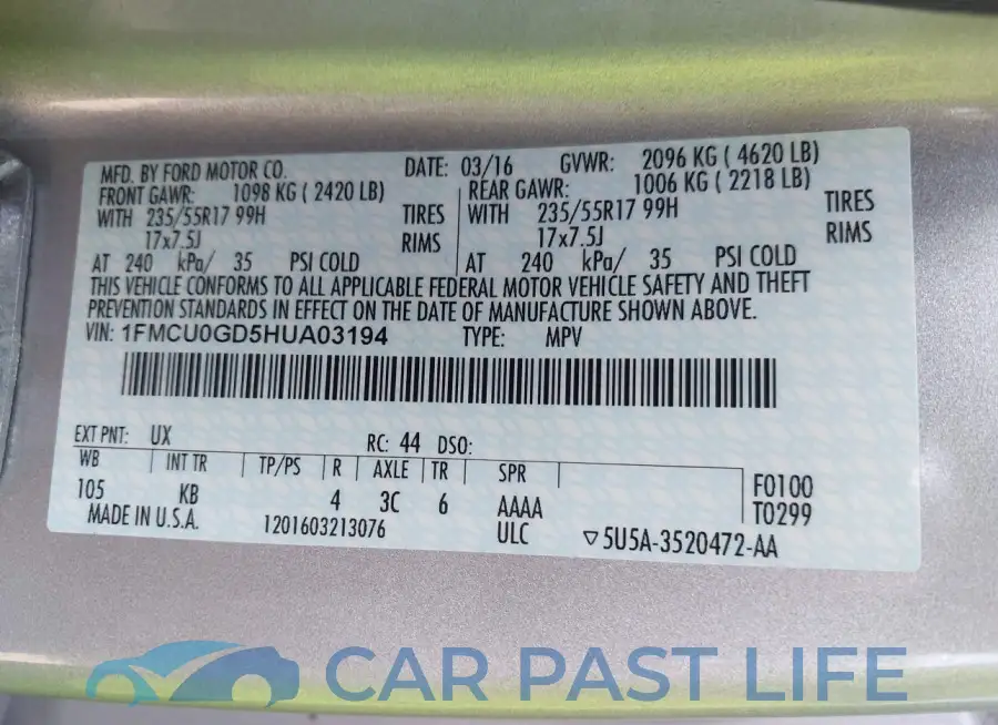 1FMCU0GD5HUA03194# 9