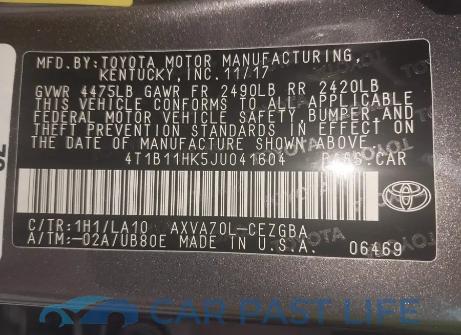 4T1B11HK5JU041604# 9