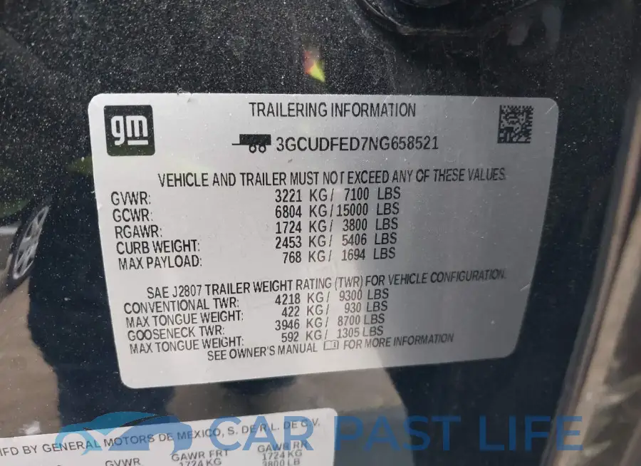 3GCUDFED7NG658521# 9