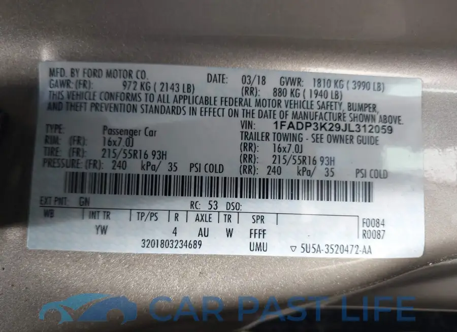 1FADP3K29JL312059# 9