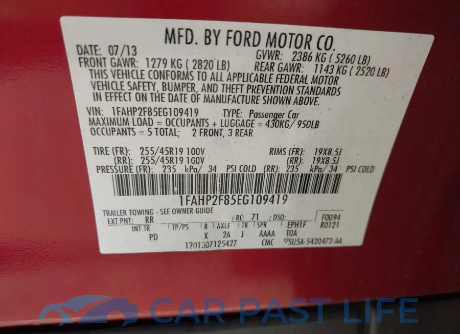 1FAHP2F85EG109419# 9