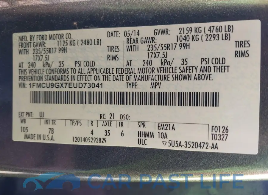 1FMCU9GX7EUD73041# 9