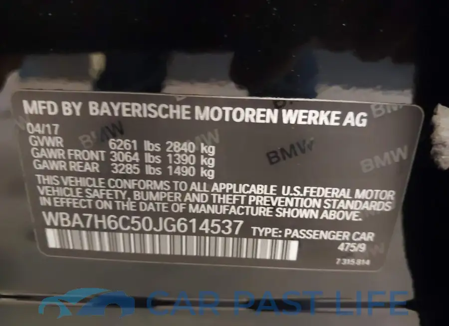 WBA7H6C50JG614537# 9
