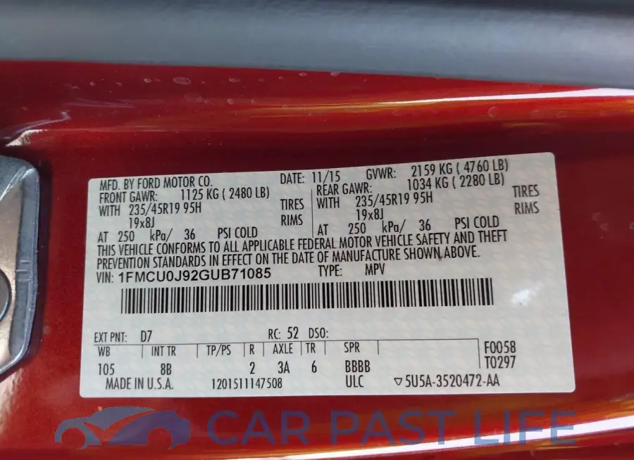 1FMCU0J92GUB71085# 9