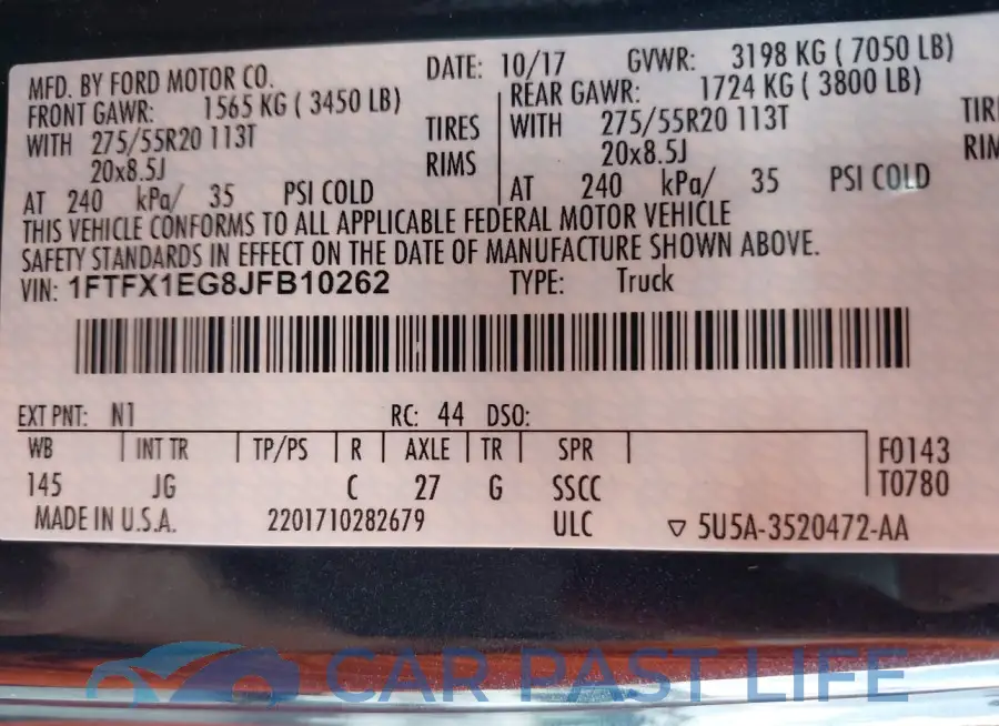 1FTFX1EG8JFB10262# 9