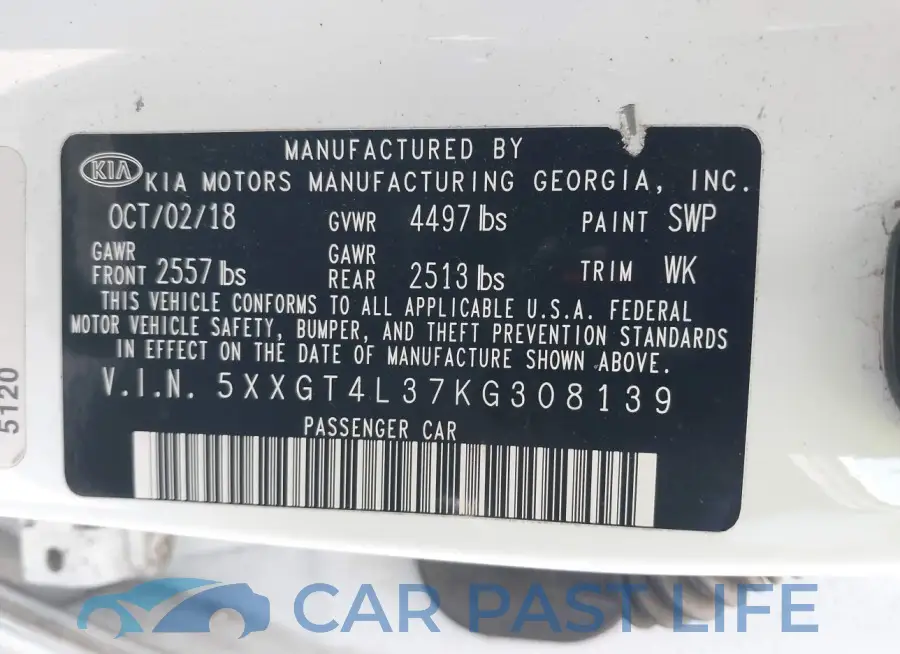 5XXGT4L37KG308139# 9