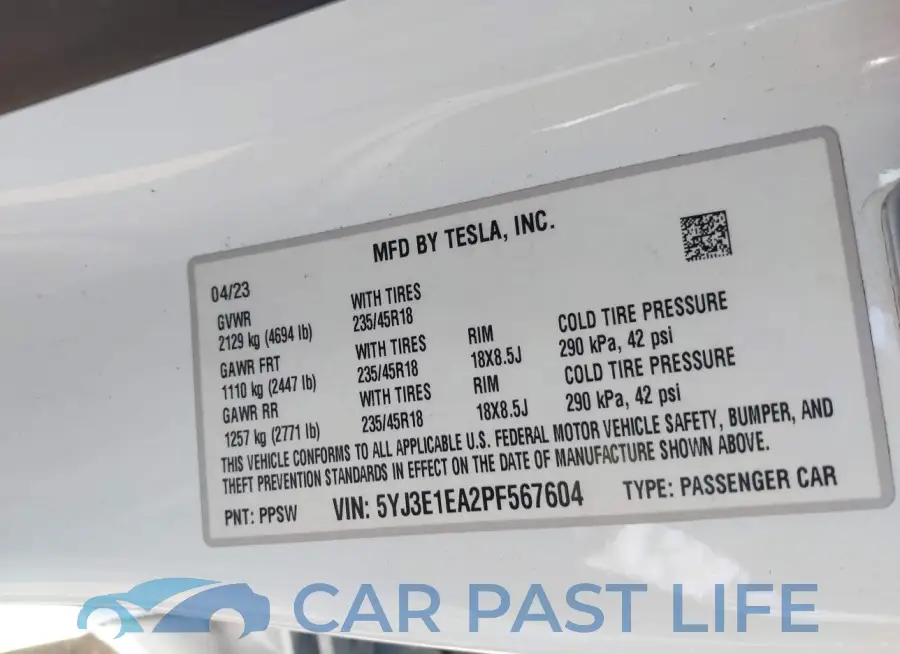 5YJ3E1EA2PF567604# 9