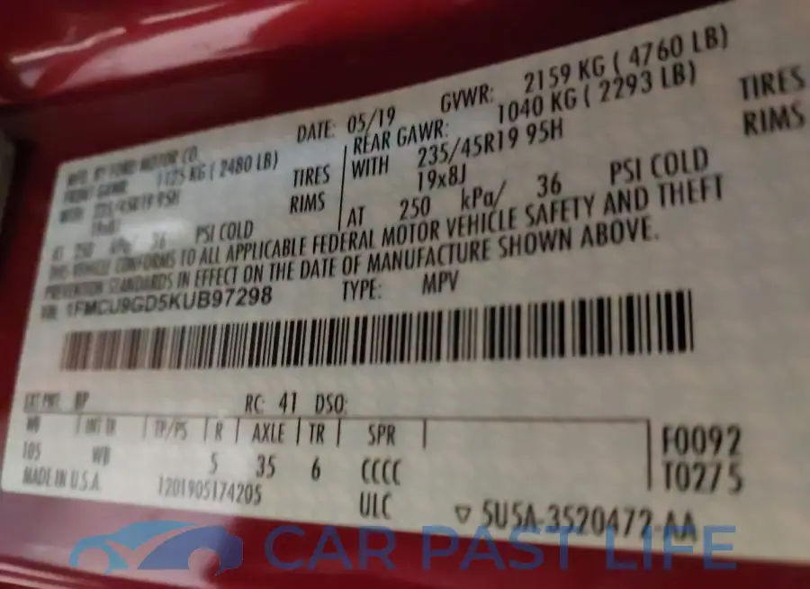 1FMCU9GD5KUB97298# 9