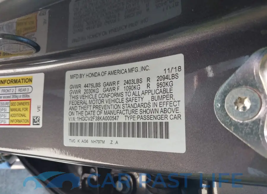 1HGCV2F38KA000547# 9