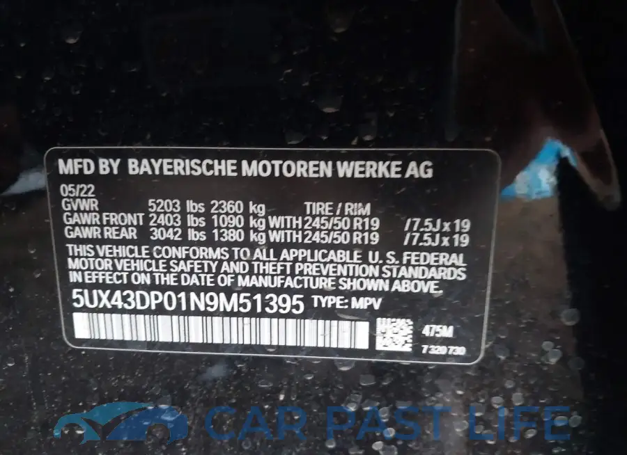 5UX43DP01N9M51395# 9
