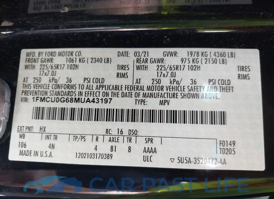 1FMCU0G68MUA43197# 9