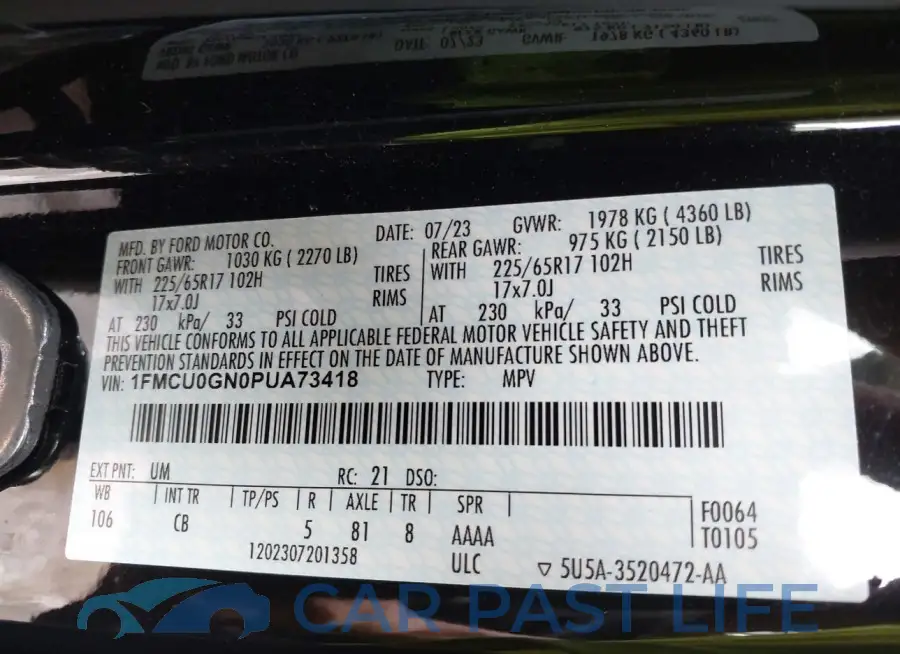 1FMCU0GN0PUA73418# 9