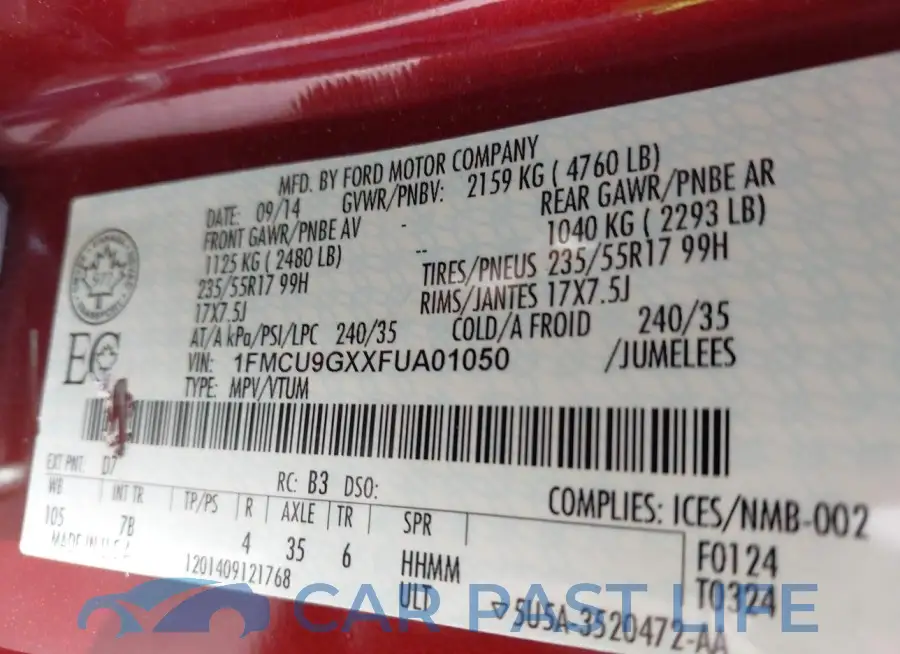 1FMCU9GXXFUA01050# 9